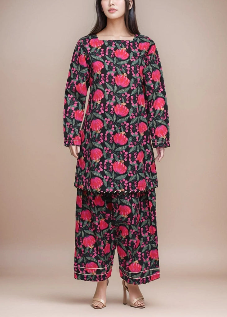 Red Flower  -2 PIECE SUIT-( Pure Lawn)