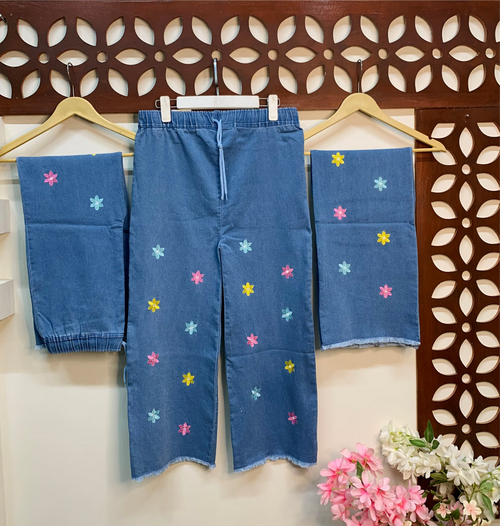 L-Multi Phoolkari Embroidered Denim Jeans Trouser