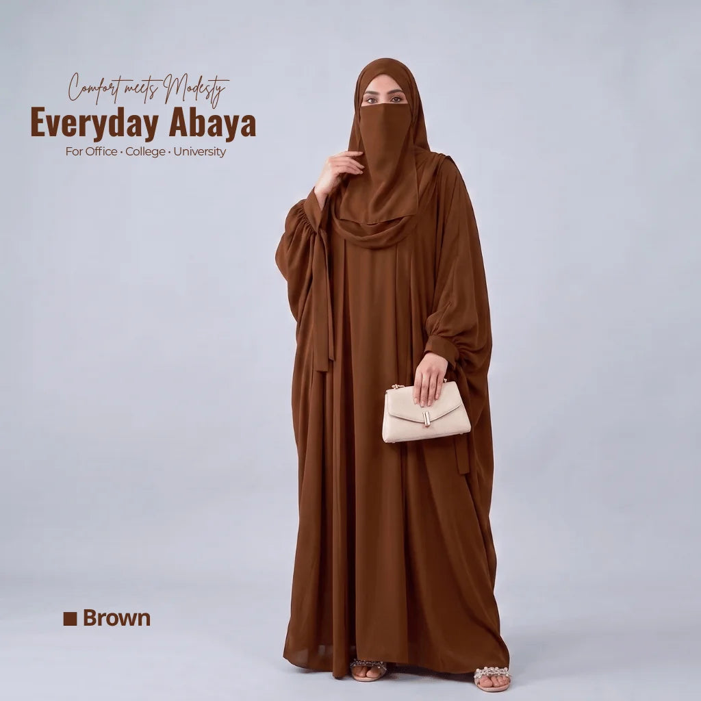 Kaftan Abaya - 4 Piece - Brown (Summer Special)