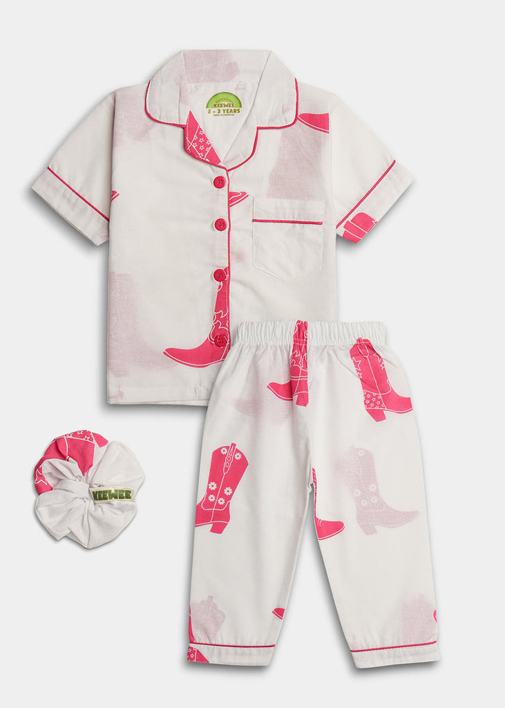 Printed Boot Nightsuit - White