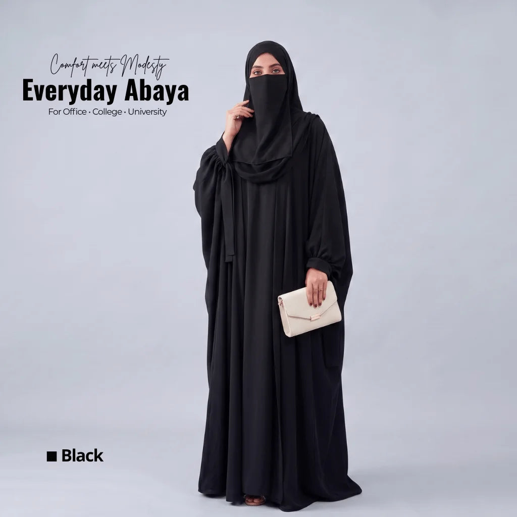 Kaftan Abaya - 4 Piece - Black (Summer Special)