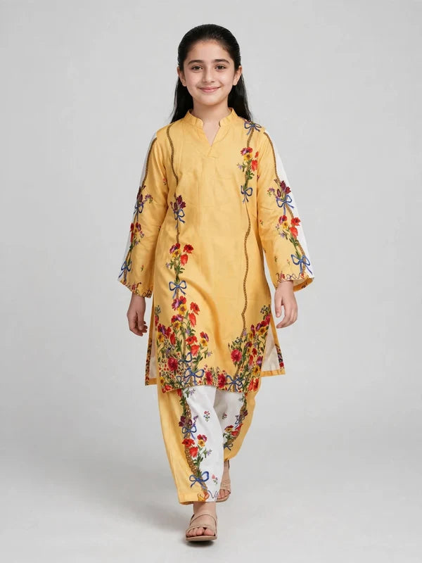 Girls Yellow Floral Co Ord Set
