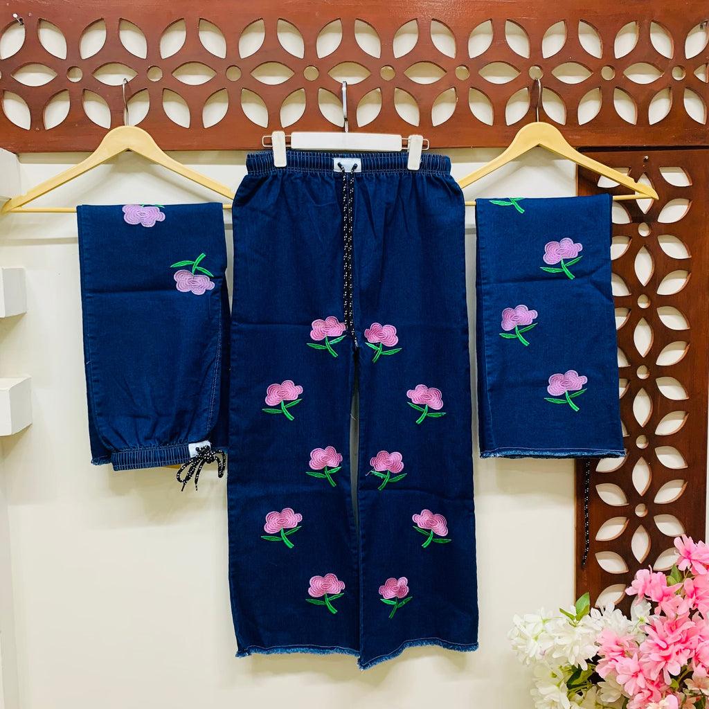 L-Rose Embroidered Denim Jeans Trouser
