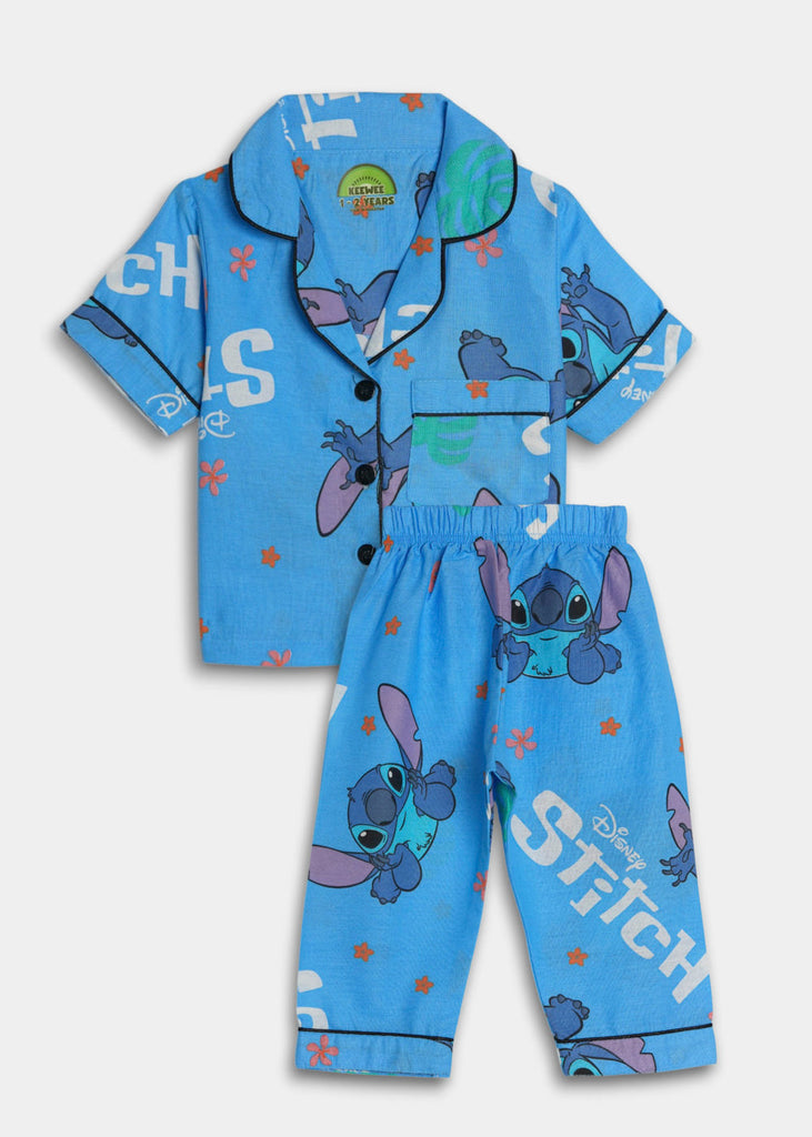 Printed Stitch Tropical Nightsuit - Blue