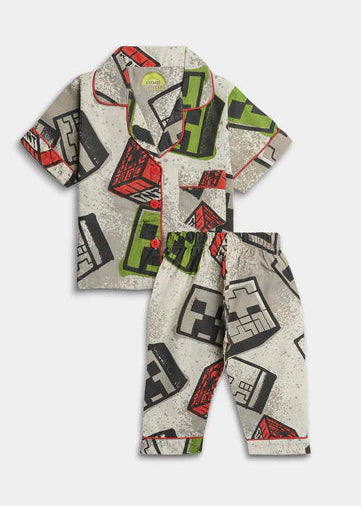 Printed Minecraft Nightsuit - Grey