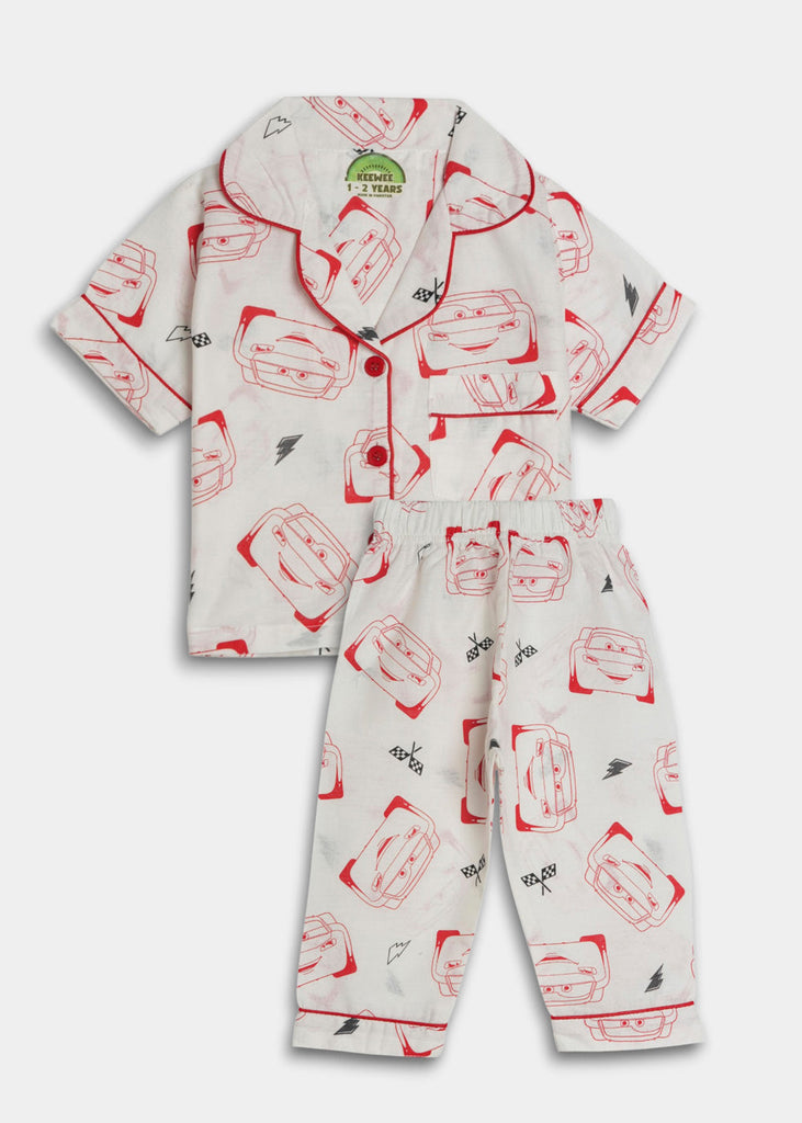 Printed Cars Nightsuit - White