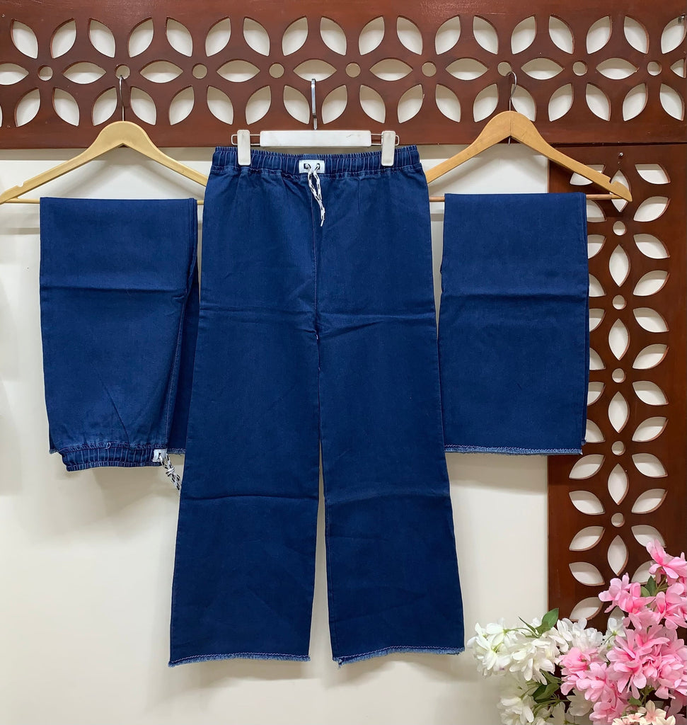 L-Dori Elastic Waist Rough Denim Trouser