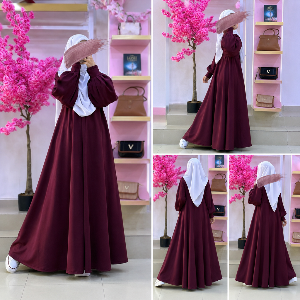 Elegant Deep Burgundy Flare Abaya