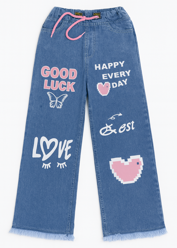 UZ - Trendy Printed Denim Pants for Girls