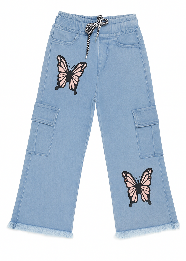 UZ- Girls Denim Embroidered Flower Pants  ( Imported and Original)