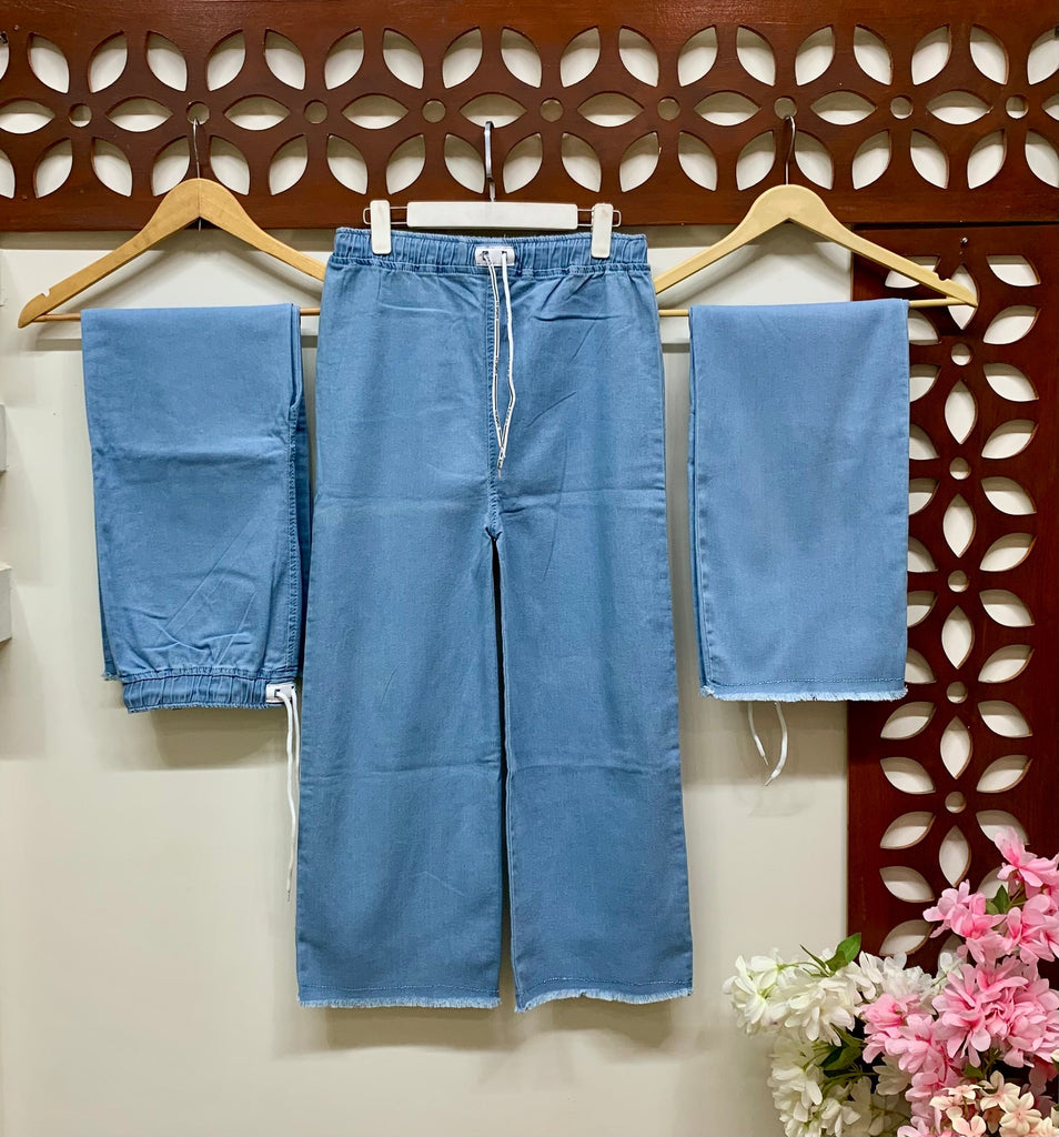 L-SKY BLUE  Dori Elastic Waist DENIM TROUSER ( Teen age Girls and Ladies)