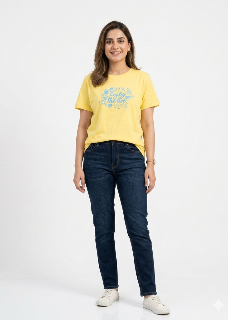 Yellow Enjoy the live  Graphical T shirt