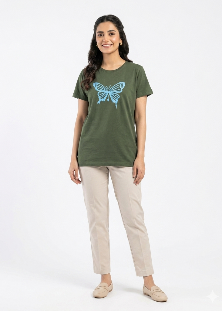 Light Green with Butterfly print T shirt