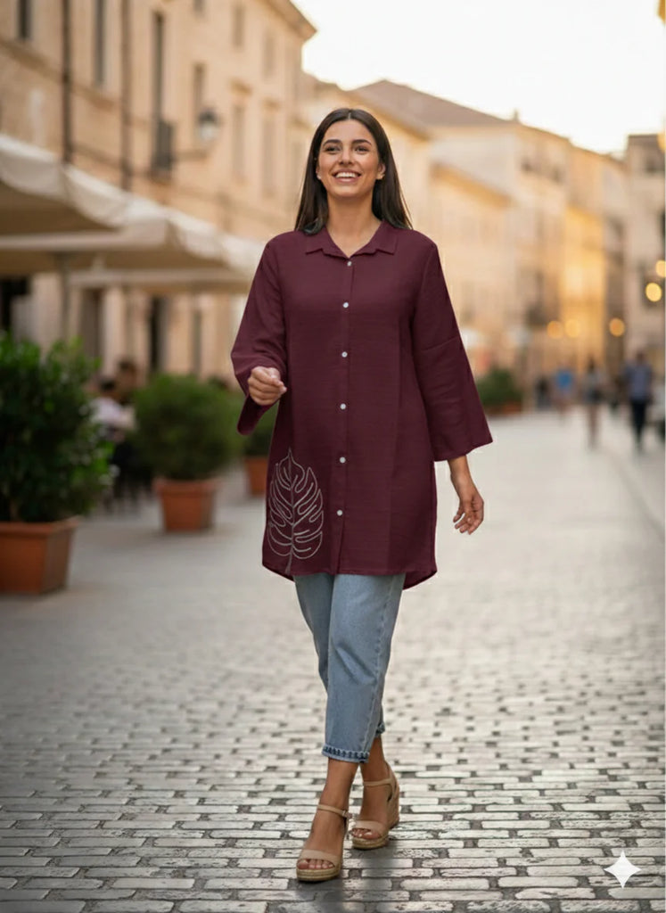 St066-  Maroon Crush Embroidered Top