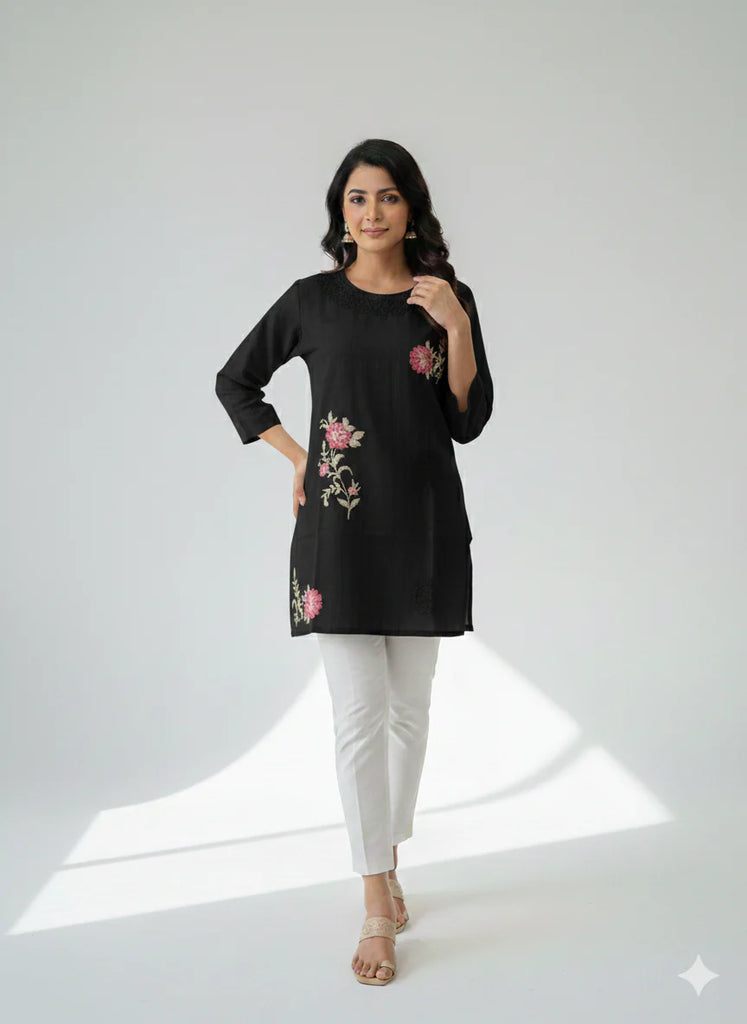 St098- Flower Embroidered Top