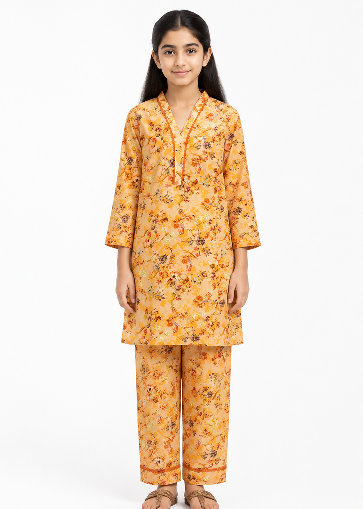 ORANGE PRINT  LAWN   2 PCS  ( Kids Edition)