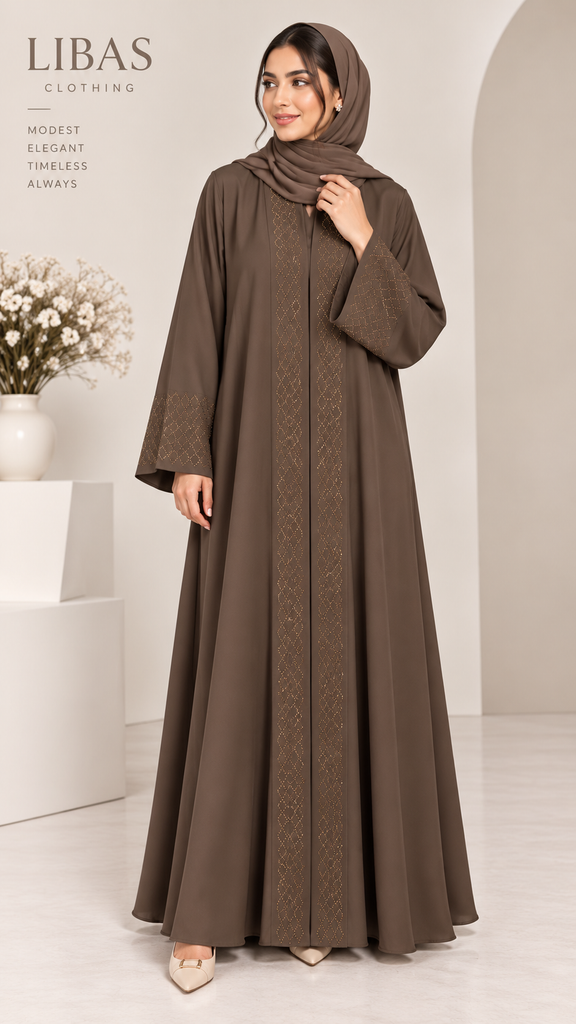 Aurelia Abaya Navy Brown ( Only Abaya)