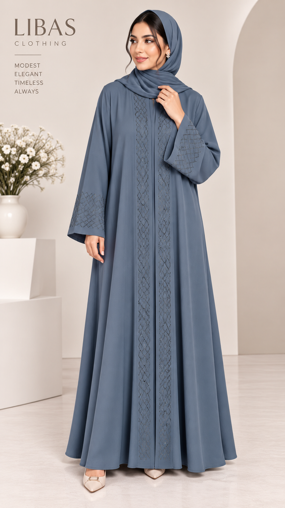 Aurelia Abaya Navy Grey ( Only Abaya) (Copy)