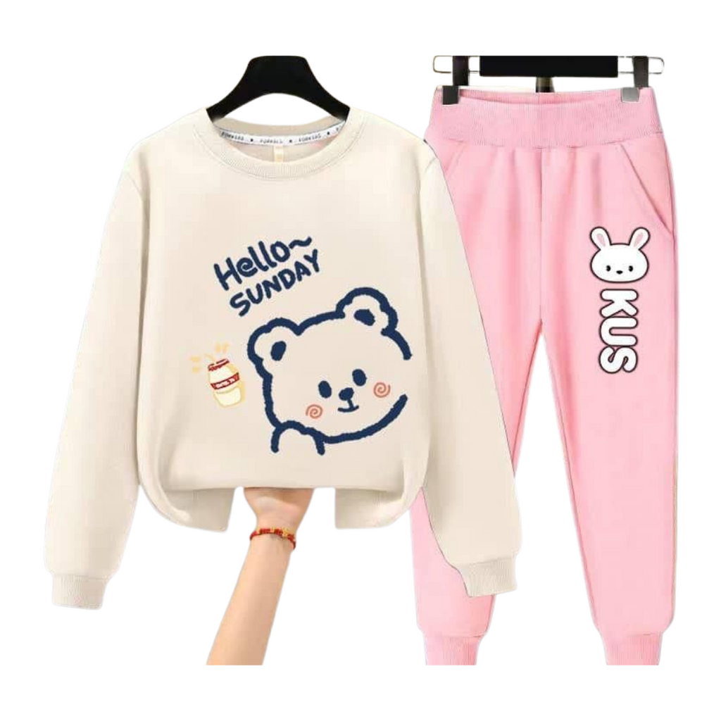 PREMUM iMPORTED  HELLO SUNDAY FLEECE TRACKSUIT