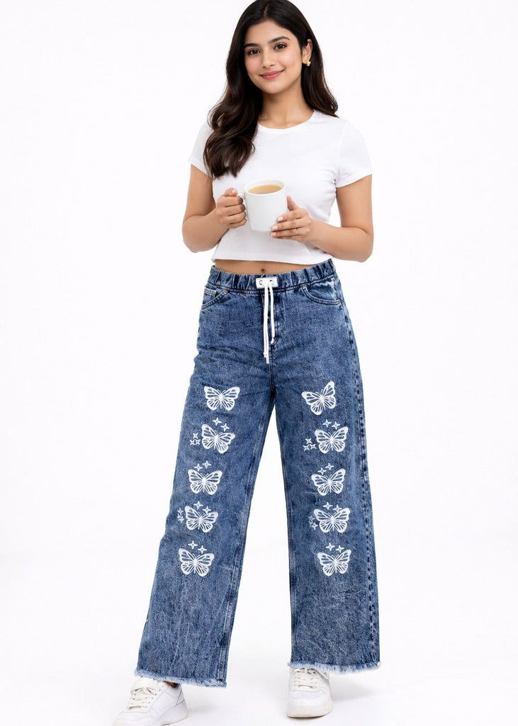 L-TWO SHADE Butterfly Print Denim Jeans