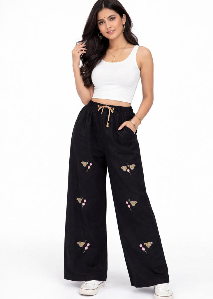 W-BLACK BUTTERFLY EMBROIDERY DORI ELASTIC ( LADIES SIZE)