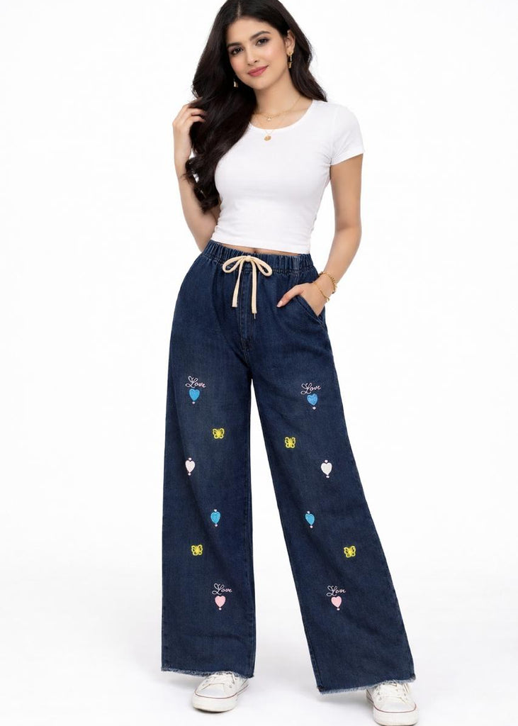W-DENIM HEART LOVE  EMBROIDERY DORI ELASTIC ( LADIES SIZE)