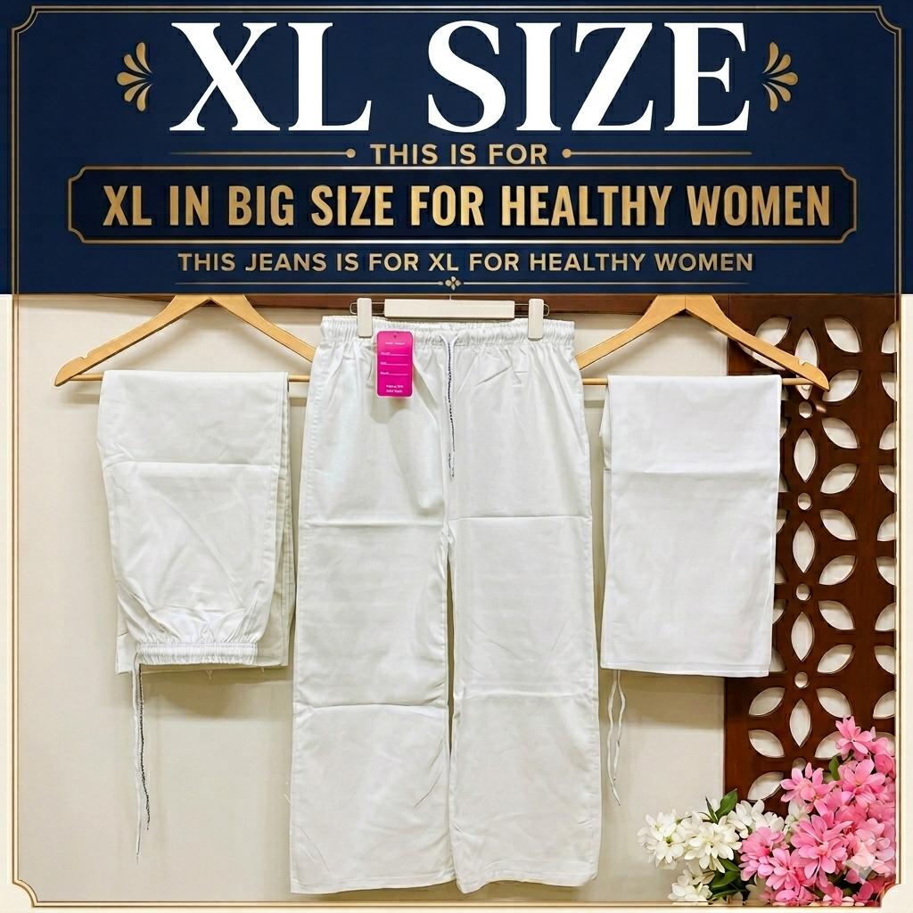XL-White  Dori Elastic Waist DENIM TROUSER ( For Healthy Women)