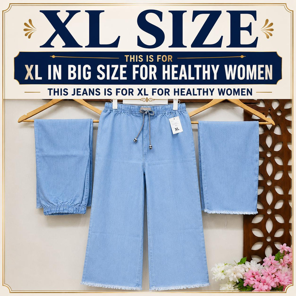 XL-Ice  Blue  Dori Elastic Waist DENIM TROUSER ( For Healthy Women)