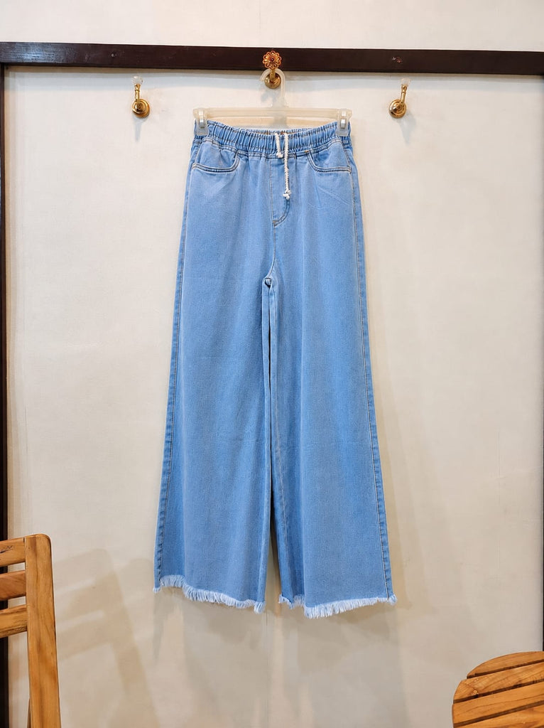 L-ICE BLUE  Dori Elastic Waist DENIM TROUSER ( Teen age Girls and Ladies With pockets)