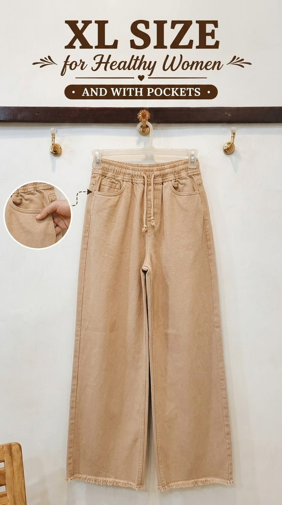 XL-Skin  Dori Elastic Waist DENIM TROUSER ( For Healthy Women and with Pockets)