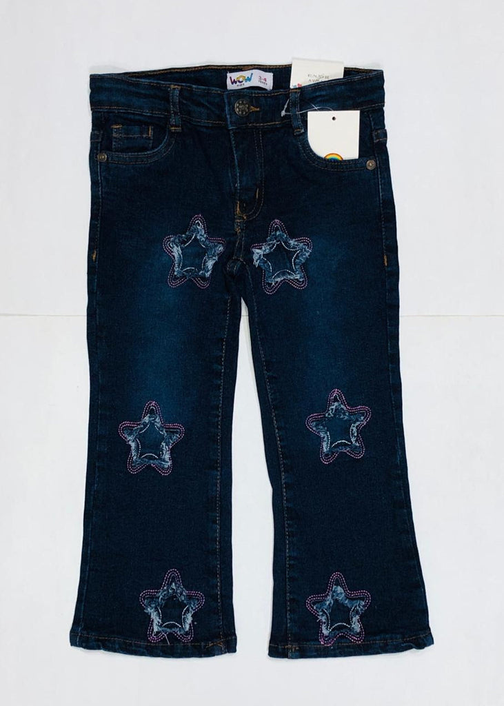 UZ - "Girls Star Patch Flared Denim Jeans Black   ( Imported and Original)