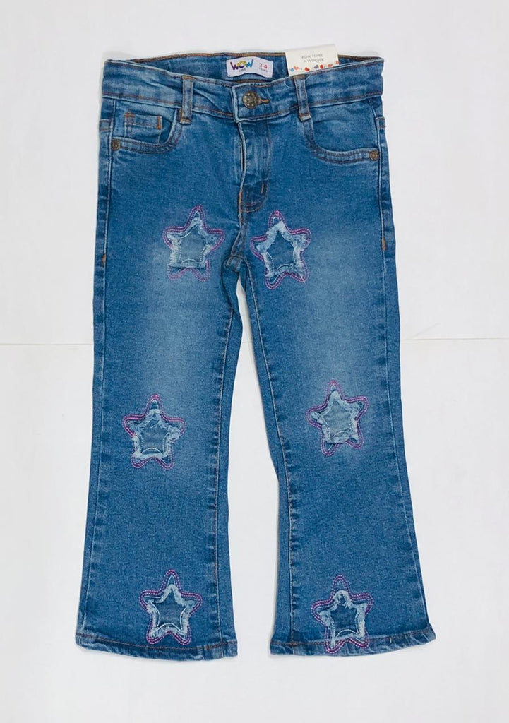 "Girls Star Patch Flared Denim Jeans Lt.Blue   ( Imported and Original)