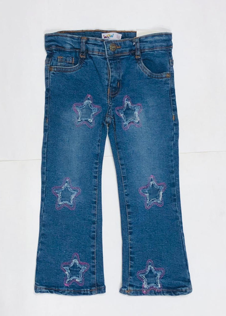 UZ - "Girls Star Patch Flared Denim Jeans DK.Blue   ( Imported and Original)