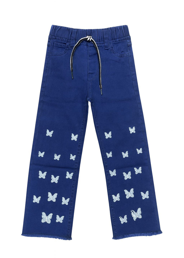 Girls Blue Denim Pant with Butterfly Embroidery   ( Imported and Original)