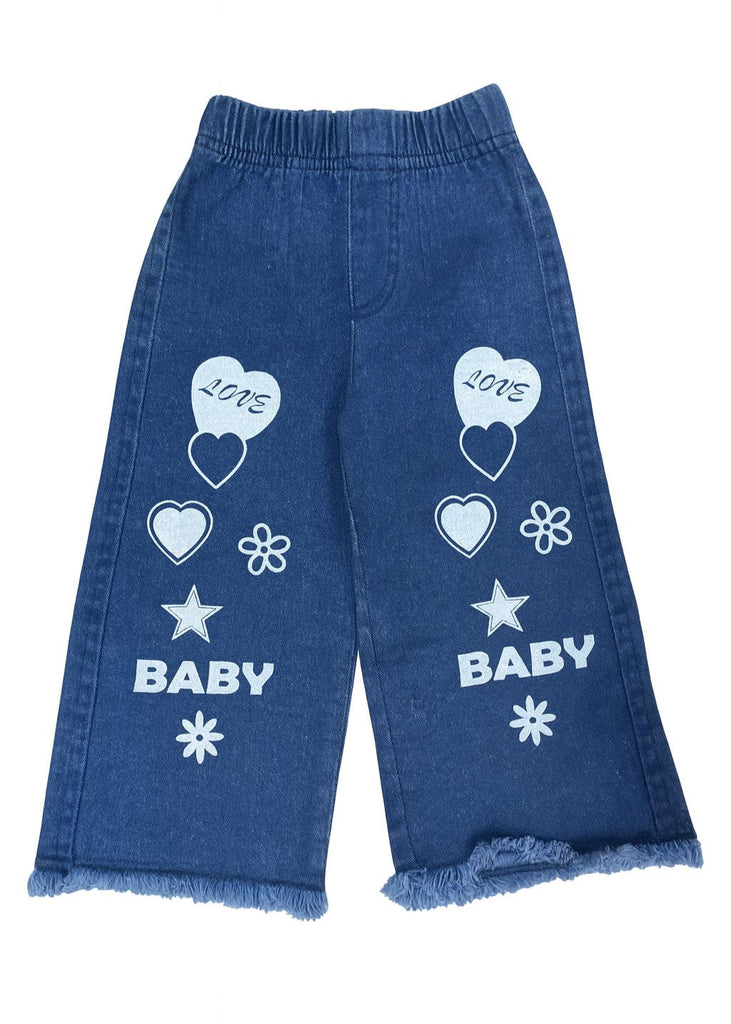 UZ- Girls Dark Blue Denim Pant with Love & Baby Print   ( Imported and Original)
