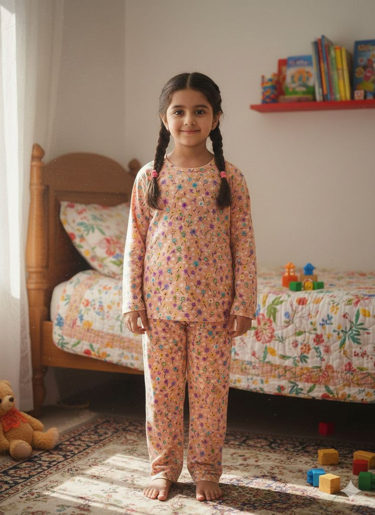 GIRL ORANGE MULTI SHAPE  FULL SLEEVES PJ SET