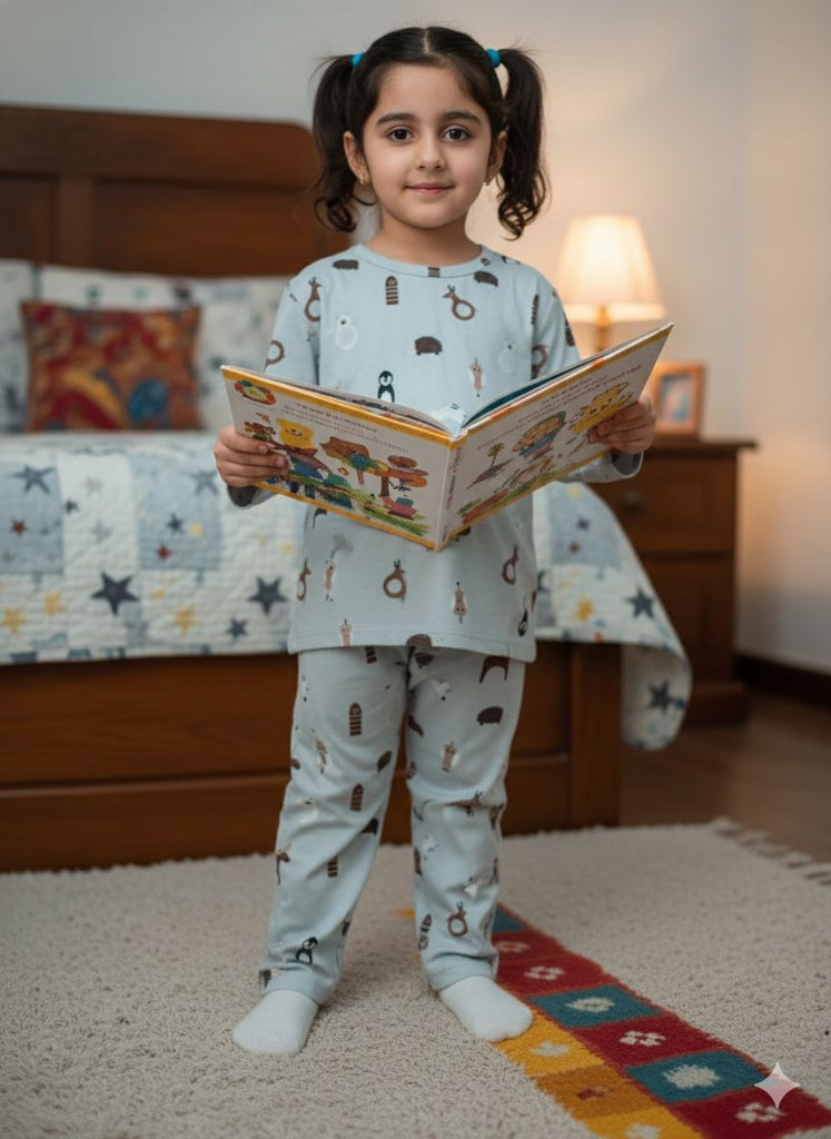 GIRL GRAPHICAL LIGHT  GREY   FULL SLEEVES PJ SET