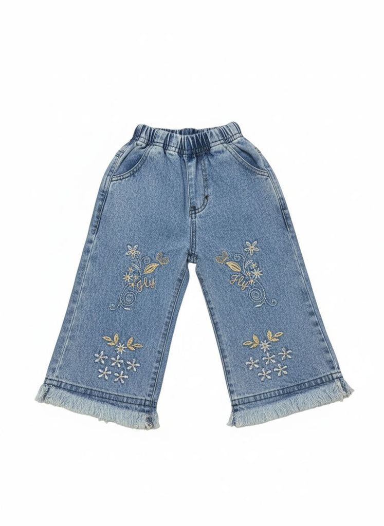 WS- Light Blue  Flower  Embroidery  Denim Jeans