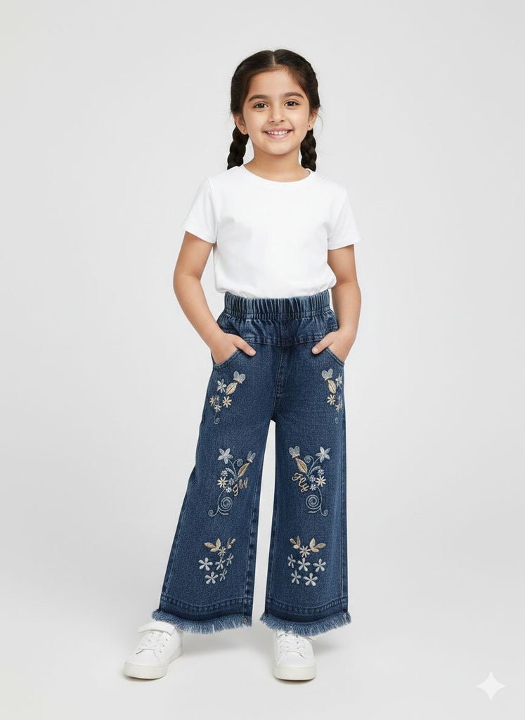 WS- Blue  Flower Embroidery  Denim Jeans