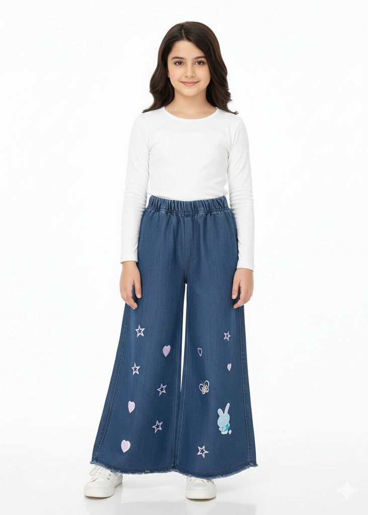 W-BLUE DENIM JEANS WITH  HEART STAR EMBRODIERY