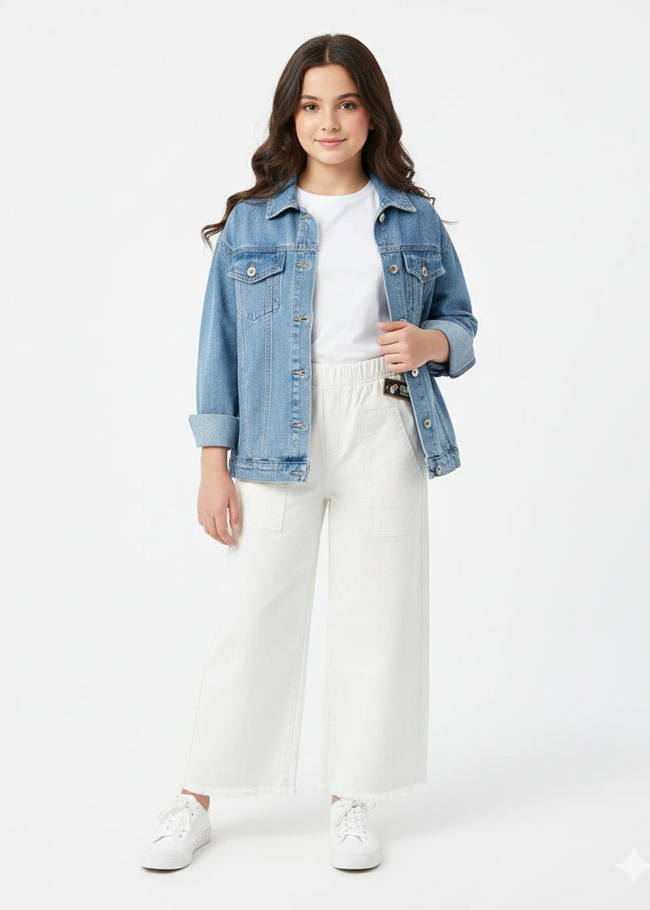 W-White DENIM JEANS PLAIN WITH TWO POCKETS