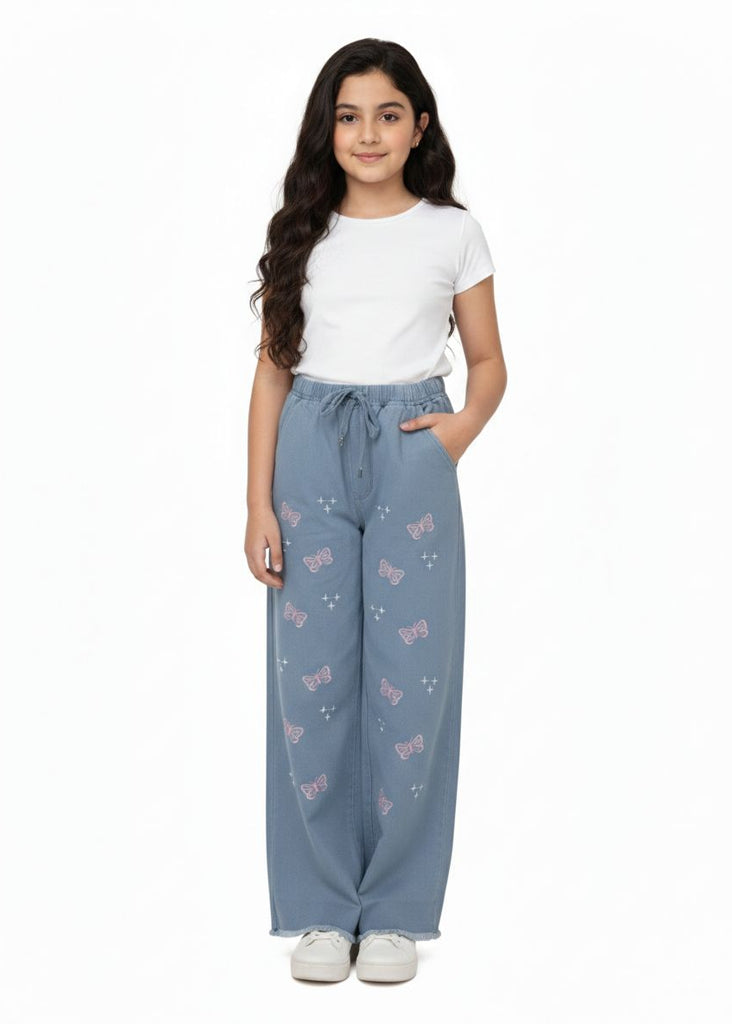 A-Light BLUE DENIM JEANS WITH FRONT BUTTERFLY