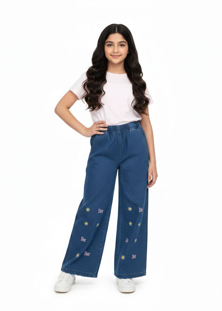 W-DARK BLUE  DENIM JEANS WITH DIOR  EMBRODIERY