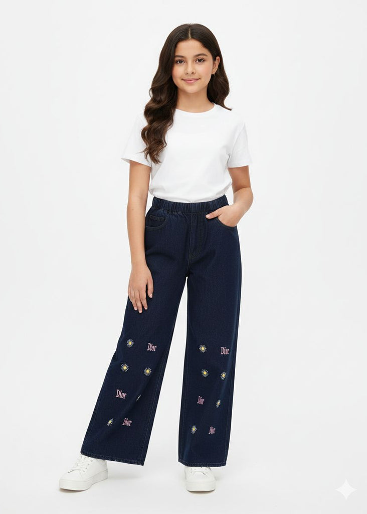 W-BLACK DENIM JEANS WITH DIOR  EMBRODIERY
