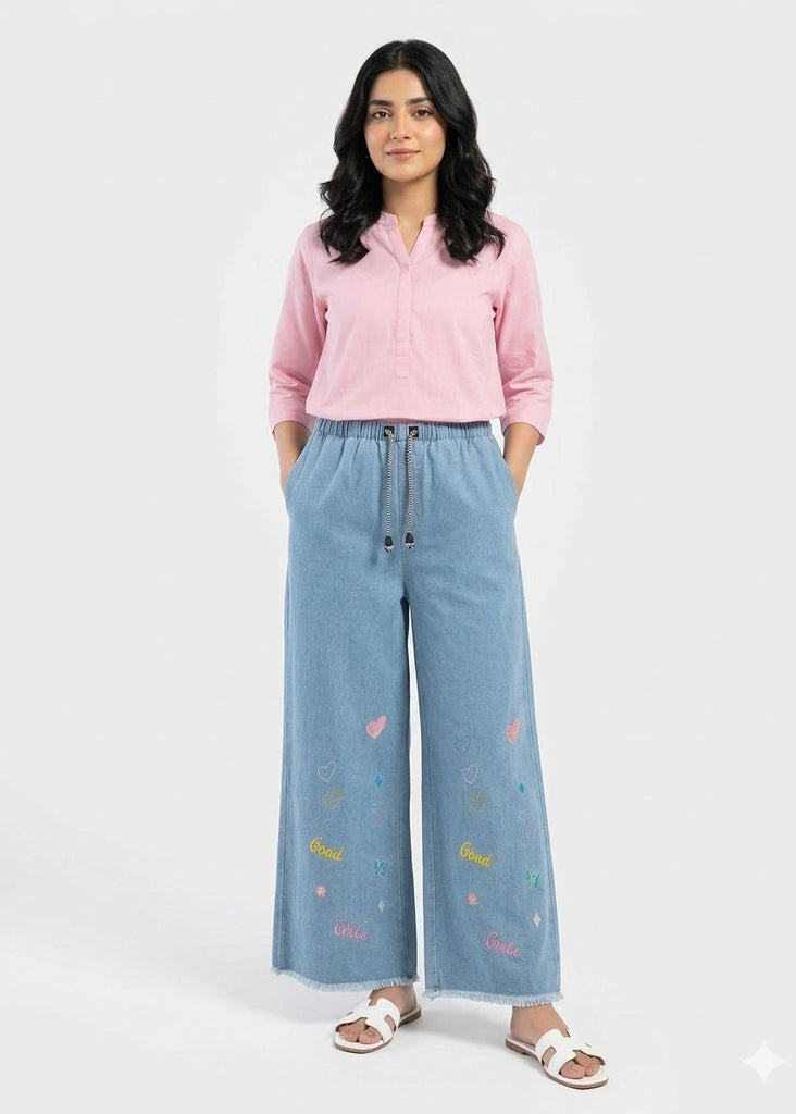 W-SKY BLUE GOOD GIRL EMBROIDERY DORI ELASTIC ( LADIES SIZE)