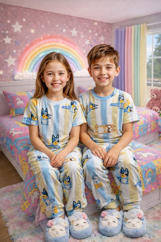 Blue and White cat Nightwear Set – Soft Cotton