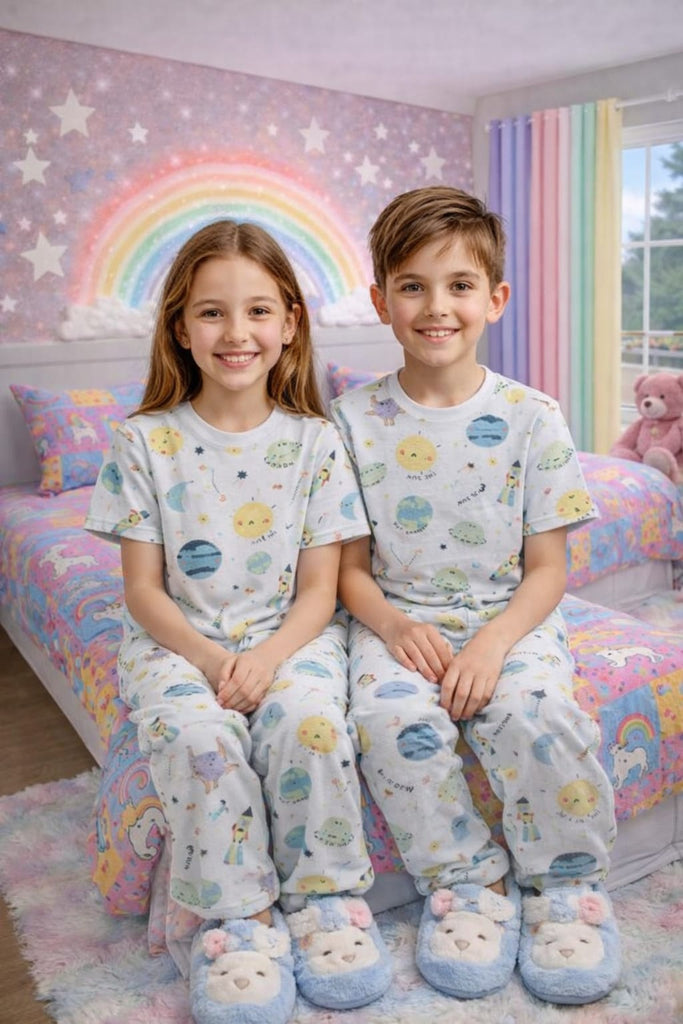 Graphical White Space  Nightwear Set – Soft Cotton