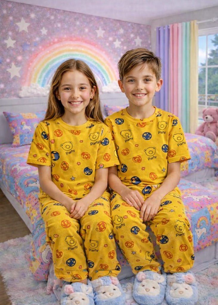 Yellow with Teddy bear Print PJ Set