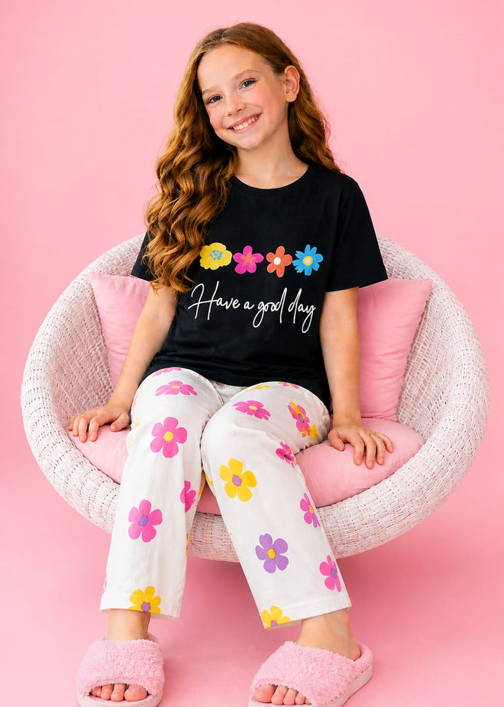 black HAVE A GOOD DAY   PJ SET