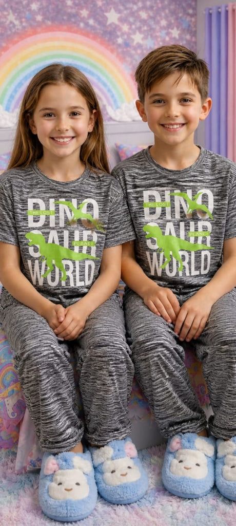 Dark Grey Graphical Dinosaur  Pajama Set